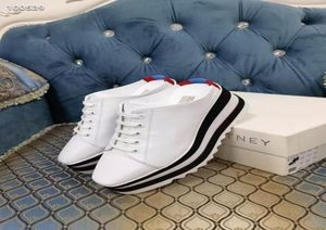 Białe skórzane kobiety sandały sandały Stella McCartney Stripe Wedge Lady Platform Buty 3009782