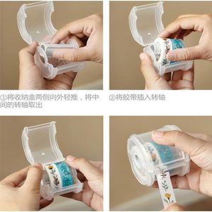 Plastklart vit maskeringstejp Dispenser Washi Tape Holder Desk Accessories Adhesives Tape Storage Box Kawaii Stationery