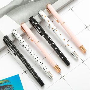 Kalemler 24 PC/Lot Moda Noktaları Şerit Metal Beyaz Kalem Sevimli İş İmza Top Pens Ofis Okulu Yazma Malzemeleri Toptan