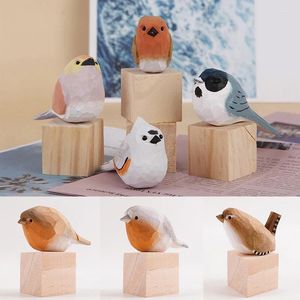 Dekorativa figurer trä nordisk stil liten fet fågel handgjorda robin bergsblå målning trä snidande djur hantverk barn gåvor