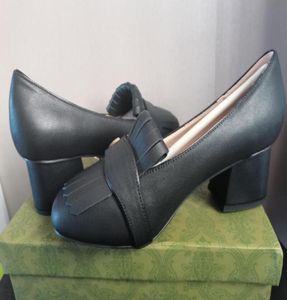 RealFine888 Dress Shoes 5A 932220 Marmont Leather Midheel Pump Sandals For Women Storlek 3542 med skor Box1510856