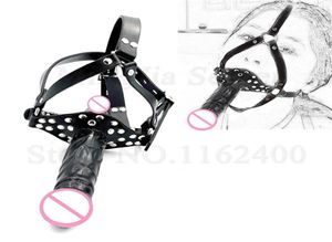 DoubleEnded Dildo Gag Strap on Head Harness Mouth Plug Realistic Cock Dick Penis BDSM Adult Games Sex Toys For Women Lesbian Y0402286233