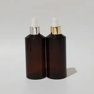 Storage Bottles 30pcs 200ml Empty Brown Spray With Gold Collar Pump White Plastic Container Bottle Fine Mist Sprayer Cosmetic Packaging