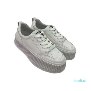 2024 Fragrant Pine Cake Thick Bottom Biscuit Leather Little White Women's Lace Up Versatile Casual Sports Board Shoes