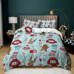 Julens täcke omslag Set Winter Snowman Santa Claus Christmas Stocking Bedding Set Double Queen King Size Polyester Qulit Cover