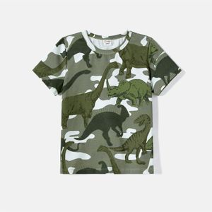 PatPat Family Matching Outfits Dinosaur Print Camouflage Halter Neck Dresses and Short-sleeve T-shirts Family Looks Sets