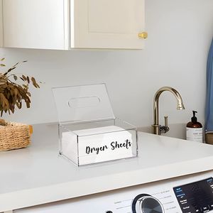 Akrylvävnadslåda tvättstuga tydliga torktumlare dispenser lådan med lock tvättstuga tyg mjukgörare ark lagringsarrangör