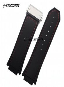 Banda de relógios JAWODER 30 X19MM MEN MEN RED Costimo preto Silicone Rubber Watch Band Strap Aço inoxidável Fivela de fivela para Hub Big B7037863