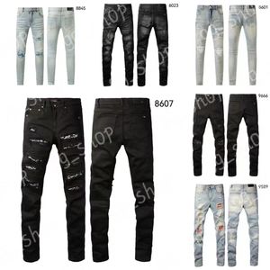 Designer jeans maschile jeans am jeans 8607 di alta qualità patchwork strappati 28-40