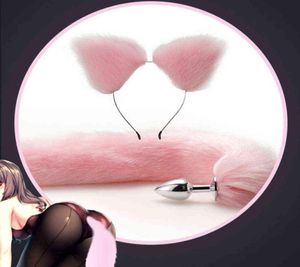 Sex Toys 3 Rozmiar Śliczne miękkie uszy kota opaski na głowę 40 cm Fox Tail Bow metalowy tyłek wtyczka erotyczna Cosplay Akcesoria H2204145868564