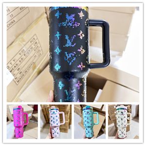 Designer Tumblers 40oz Mug Fashion Letters Thermos Cup med handtag Straw Sus304 Rostfritt stål Vakuumkopp Nytt storkapacitet med presentförpackning