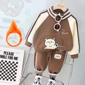 Animals Boys 'Sports Half Zip espessou suéter 2022 New Baby Children's Autumn e Winter Plush Winter Cartoon Twopers Set Girls Girls