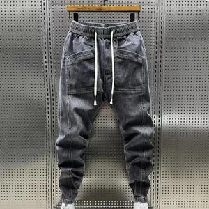 Jeans primaveri primaverili autunno elastico tasche in vita elastico pantaloni in denim pantaloni di carico casual