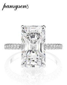 PANSYSEN Real 925 Sterling Silver Emerald Cut Created Moissanite Diamond Wedding Rings for Women Luxury Proposal Engagement Ring C6322173