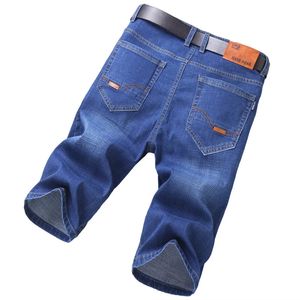 Män denim shorts sommarstil tunn sektion elastisk kraft smal passform kort jeans manliga märke kläder blå 240409