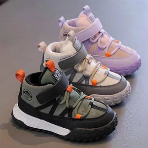 Childrens Sneakers Autumn Winter Boys Sport Shoes Girls Plush Cashmere Warm Lined Casual Shoes Studnet Shoes Teen Running Flats 240407