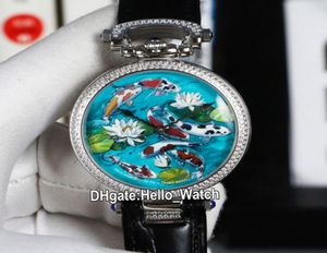 Novo Bovet 1822 Amadeo Fleurie 3D Koi Fish Lotus Dial Swiss Quartz Men feminino UNISSISEX RELOCAR ATEIRO DIAMEIRO BEZEL CEARO STRAO Hello1015281