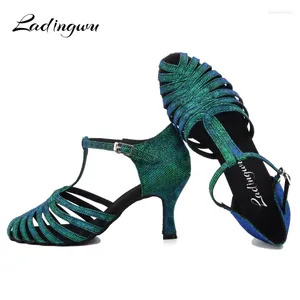 Tanzschuhe Ladingwu Factory Outlet Verfärbung Flash Tuch Ballsaal Party Salsa Grüne Blau graue Latin Frau