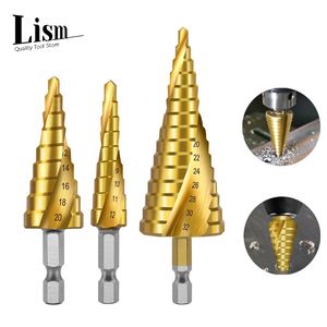 HSS Titanium Step Drill Bit 4-12/20 4-32 Spiral Grooved Coated Drilling Power Tools Steel Wood Hole Cutter Cone Metal Drill Bit