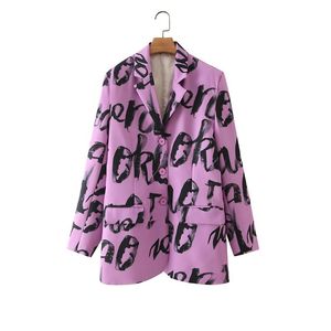 Frühlings Vintage Graffiti Brief Print Frauen Anzug Jacke gekerbte Kragen Langarm ein-Breasted Female Blazer Casual Mode