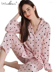 Hemkläder Kvinnor Sleepwear Sweet Pink Polka Dot 19 Momme äkta sidenpyjamas uppsättningar Pyjamas 2024 Spring Autumn S38013QM