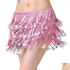 Stage Wear Belly Dance Bead Midje Chain 4 Layer Sequin Hip Scarf Tassel Belt Performance Accessories Drop Delivery Apparel OTRPT