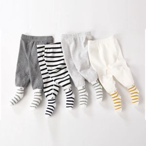 Pantolon bebek ayaklı pantolon yeni doğan kız bebek erkek çocuk tozluklar uzun pantolon 0612 aylık çocuk lycry pamuk pijama pantolon pijama pantolon