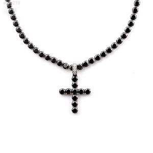 Colar de pendente transversal com pedras de diamante preto para colar de mulheres