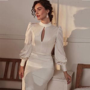 Elegant fransk stil klassiska bröllopsklänningar 2023 långa ärmar hög hals sjöjungfru brudklänning enkel vestido de novia