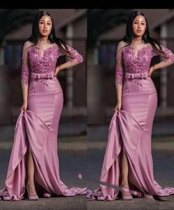 Dusty Rose Saudi Arabic Mermaid Evening Dresses Jewel Neck 34 Long Sleeves Mother of the bride Dress Party Prom Wear Plus Size7942008