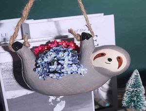セラミックナマケモノを吊っている多肉植物プランターかわいい動物のための小さな動物の小さな植物鍋花柄ハーブ庭の飾りY03149838947