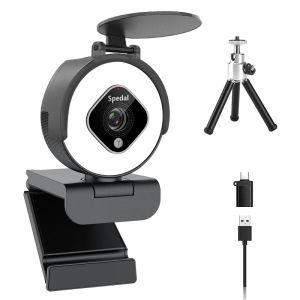 Webcams Spedal 962Pro HD 1080P 60FPS USB Webcam with Ring Light Web Camera with Microphone Privacy Cover Included for PC/Laptop/Mac