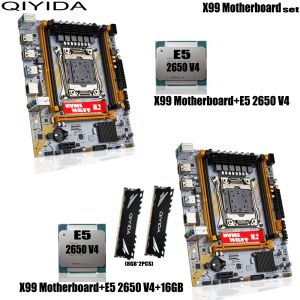 Материнские платы Qiyida X99 Set Set Combo Xeon Kit E5 2650 V4 CPU LGA 20113 Процессор 16GB DDR4 ОЗУ память NVME M.2 NGFF SATA ED4