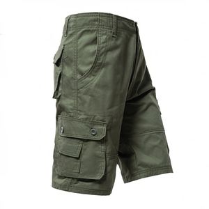 Calça de carga masculina shorts de joelho shorts clássicos de verão múltiplos bolsos de tamanho grande algodão meia calça cáqui shorts verde 240410