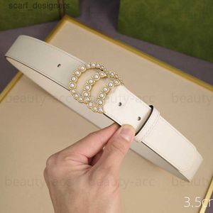 Bältesdesignbälte för män äkta läderbälten Kvinnor Pearl Buckle Big Belt Width 3,5 cm Fashion Girdle Midjeband Cintura Ceinture Luxe Weote Y240411