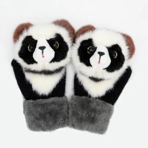 Animals 815 Years Kids Gloves Winter Warm Soft Panda Fur Knit Mittens Children Aldult Gloves Plush Thick Cute Cat Touch screen Gloves