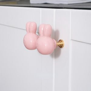 Bunny Handles Furniture Handles White Pink Drawer Knobs Children Handles Ceramic Dresser Knobs Handles for Cabinets and Drawers