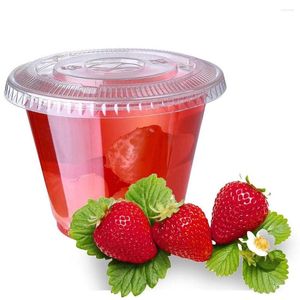 Disposable Cups Straws 7.6 Oz /Cold Plastic Cup With Flat Lid-50 Sets-Ice Cream Snack Bowl Food Container For Dessert Fast Soup