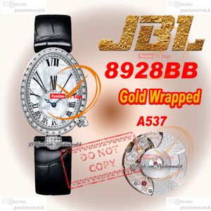 Reine de Neapol 8928BR A537 Automatyczny Women Watch JBLF Owinięty biały złote diamenty ramki mop rzymskie dial czarny tkanin