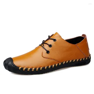 Casual Shoes Summer High-quality Classic Hiking Men's Black Flat Business Office Dress Yellow Leather For Men