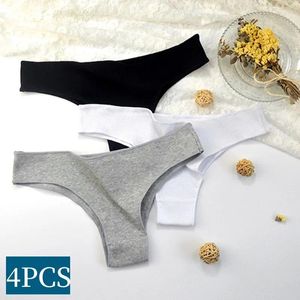 Women's Panties 4PCS Women Thongs Seamless Soild Color Underwear Female Cotton Underpants Low Waist Pantys M-XL Briefs Sexy Lingerie