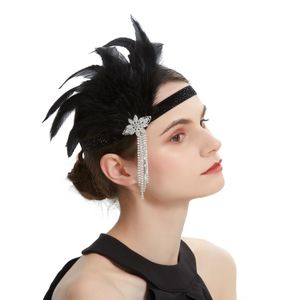 Indischer ethnischer Stil schwarzer Feder Haar Ornament Quasten Kette Stirnband Vintage Gatsby Party Kopfbedeckung Frauen Flapper Feder Kopf