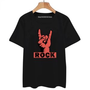 Skull Hand Sign Of The Horns T Shirt Heavy Metal Rock N Roll Band Tattoo Tees tshirt harajuku graphic t shirts Casual Tops Cool