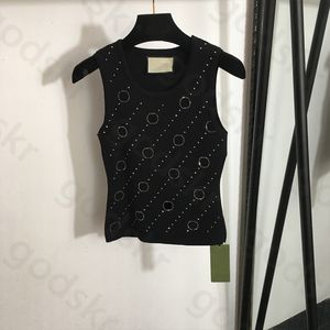 Drill Letter Knitted Vest Women Simple Thin Round Neck Crop Tops Summer Sleeveless Tank Tops