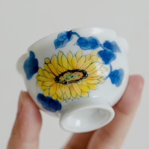 2pc/Set Moonlight Yellow Glaze Ceramic Teacup Pure Hand-painted Sunflower Master Cup Puer Petal Cup Kung Fu Tea Set Gifts 40ml