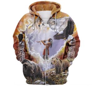 NHRA3 Neuer digitaler 3D -Kapuzen -Digitaldruck Reißverschluss Cardigan Hoodiehoodie New Cardigan 3D -Kapuzenpullover Indianer Druck ZI5844738