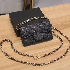 Women's Chain Wallet Cowhide Grid Pattern Flip Caviar Leather Coin Purse Short Luxury Designer Sheepskin Credit Card Diamond Key Belt Bag