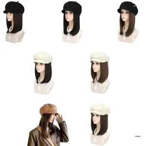 Berets Fashion Baseball Natural Long прямые волосы восьмиугольная шляпа зима