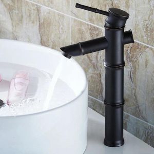 Rubinetti del lavandino da bagno olio nero strofinata in ottone in ottone in bambù a manico singolo a leva reciprocamente ruscello taps mixer ahg009