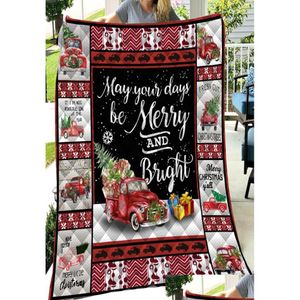 Blankets Swaddling 150200Cm Christmas Blanket Air Condition Quilt 3D Letter Print Outdoor Travel Picnics Mat Pad Towel Warm Cotton Dro Otmnv